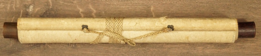 Sparrow on the pine kakemono rolled up