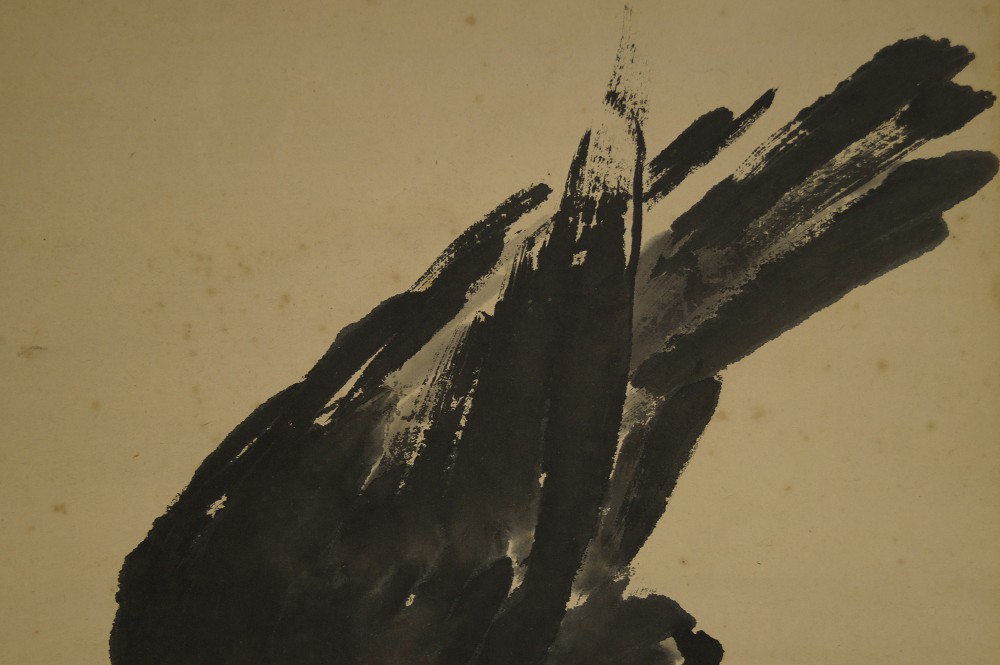 Japanese Hanging Scroll Crow Feather Motif Close-Up