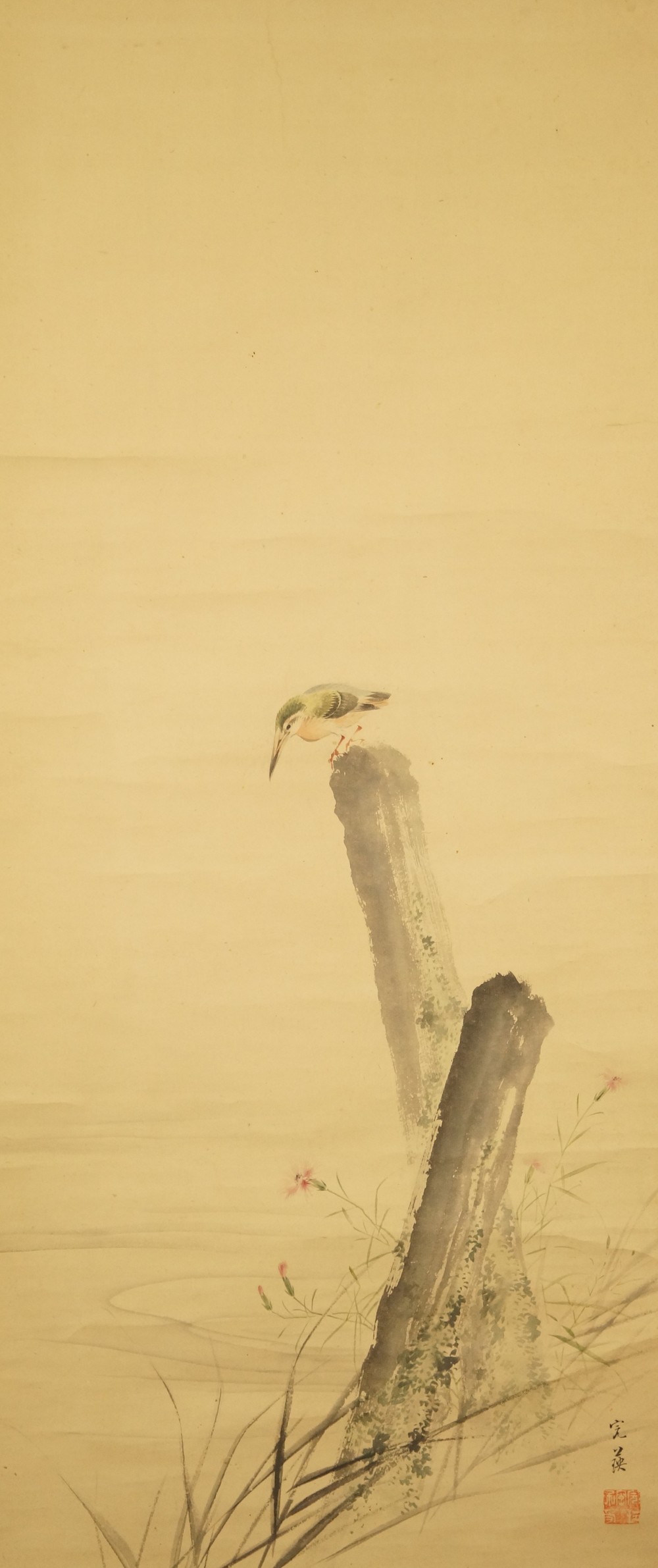 Eisvogel auf einem Ast - japanisches Rollgemälde (Kakejiku, Kakemono)