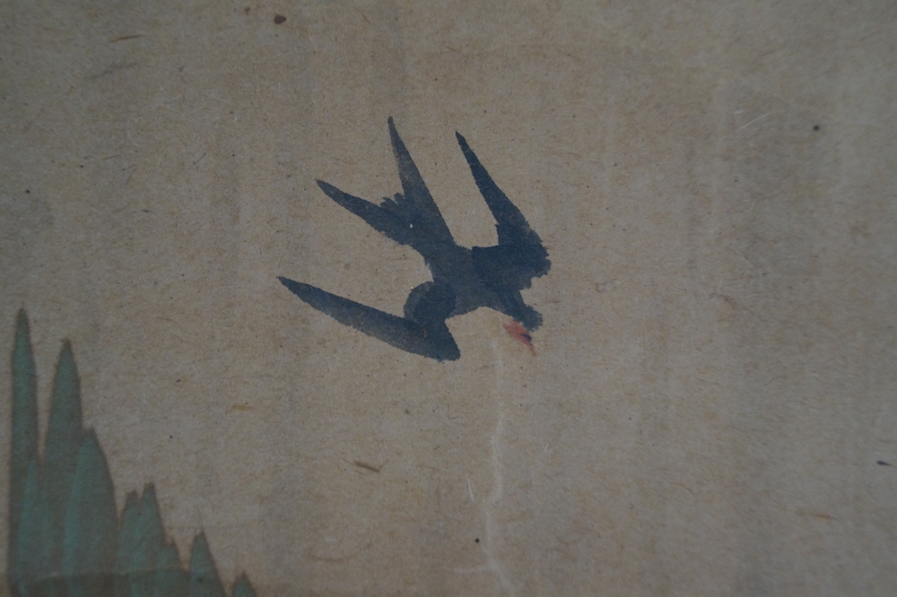 Traveler in the Rain Hanging Scroll Swallow Motif Close-Up 2