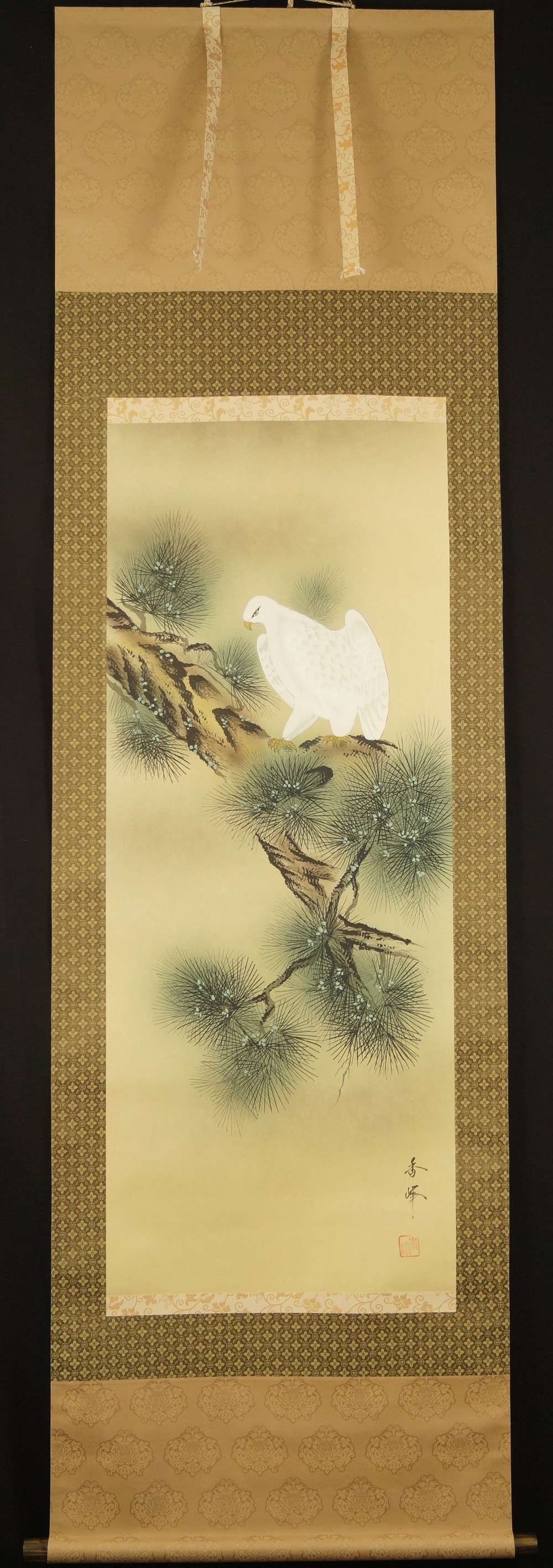 Hawk on the Pine Full View Hanging Scroll