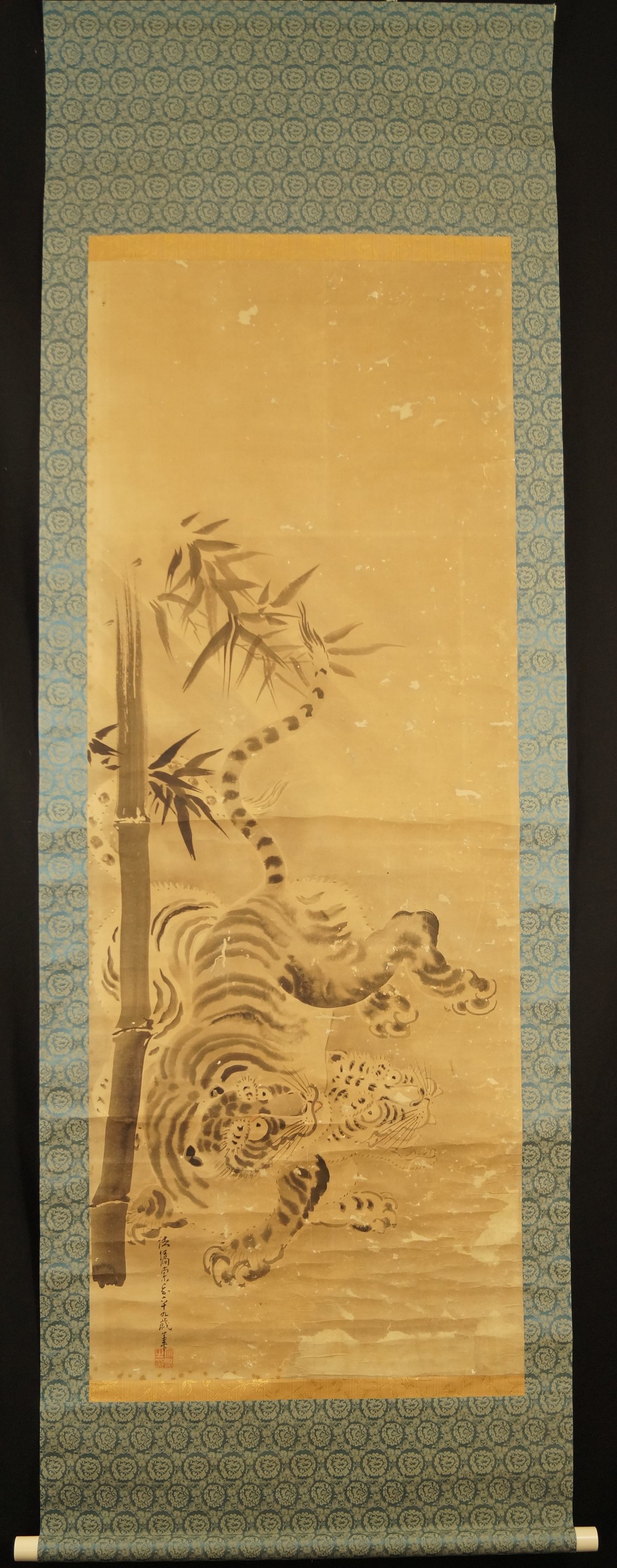 Zwei spielende Tiger  - Japanisches Rollgemälde (Kakejiku, Kakemono) Tanaka Koga