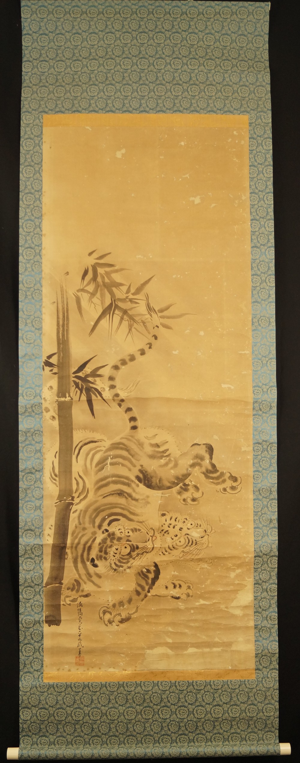 Two Playing Tigers by Tanaka Koga Full View of Hanging Scroll