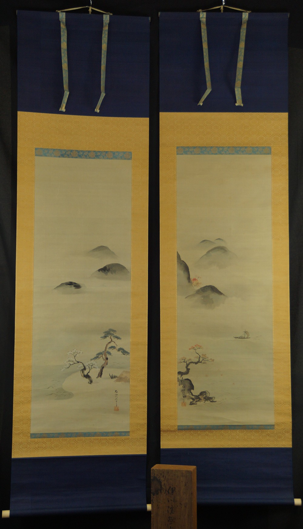 Fruehling und Herbst von Kano Isenin Eishin Set Gesamtansicht Rollbild