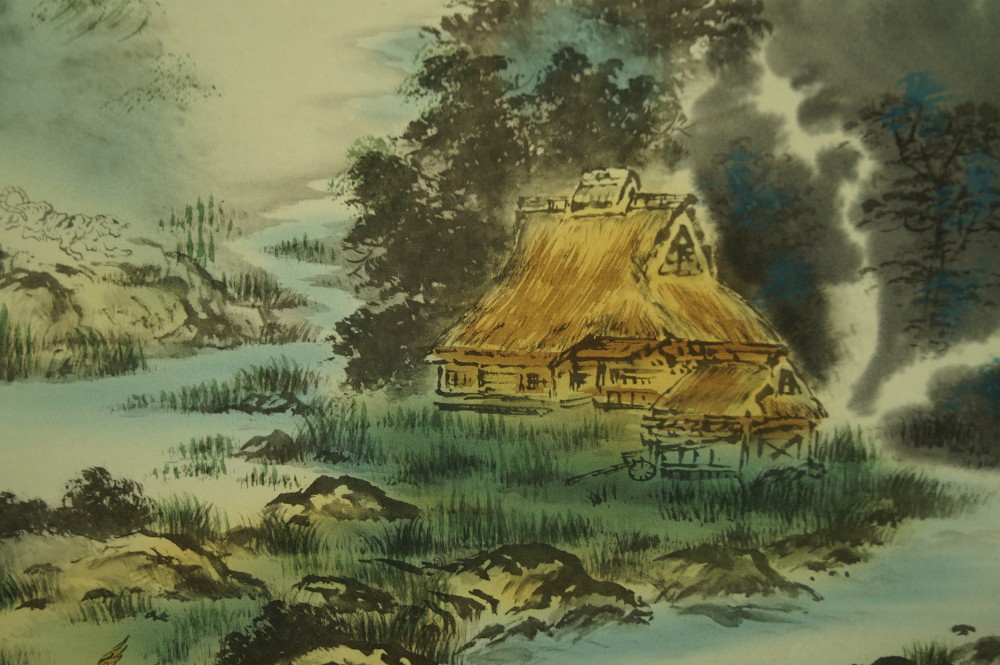 Landschaft Rollbild Bauernhaus Nahaufnahme