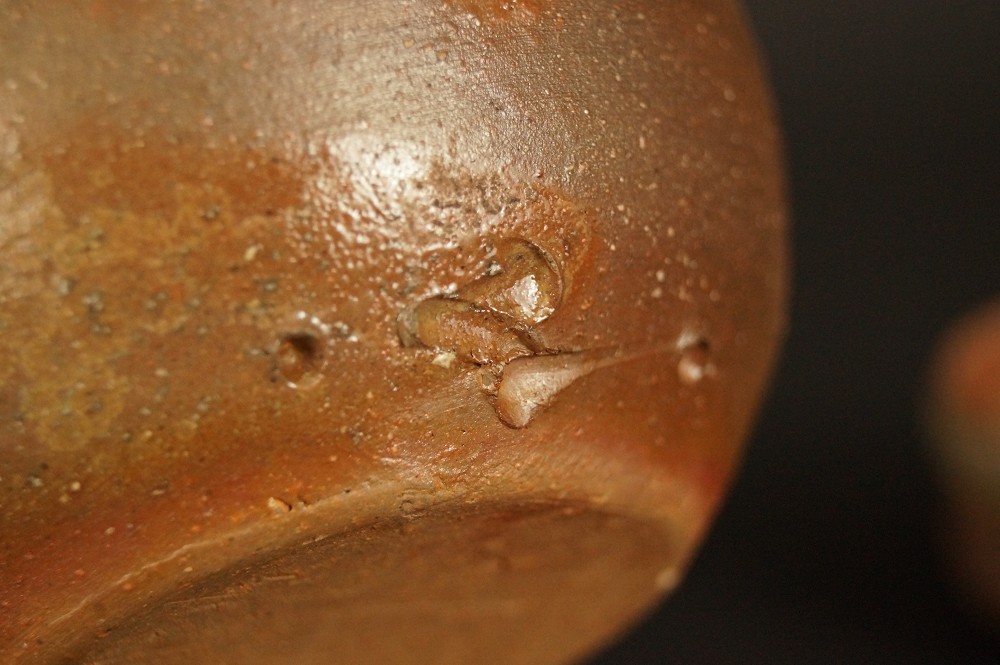 Bizen Tokkuri Set with 2 Guinomi Tokkuri Motif Close-Up