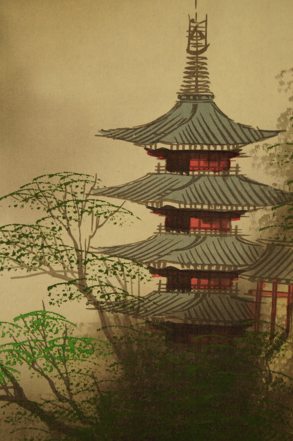 Landschafts Kakemono Pagode Motiv Nahaufnahme 2