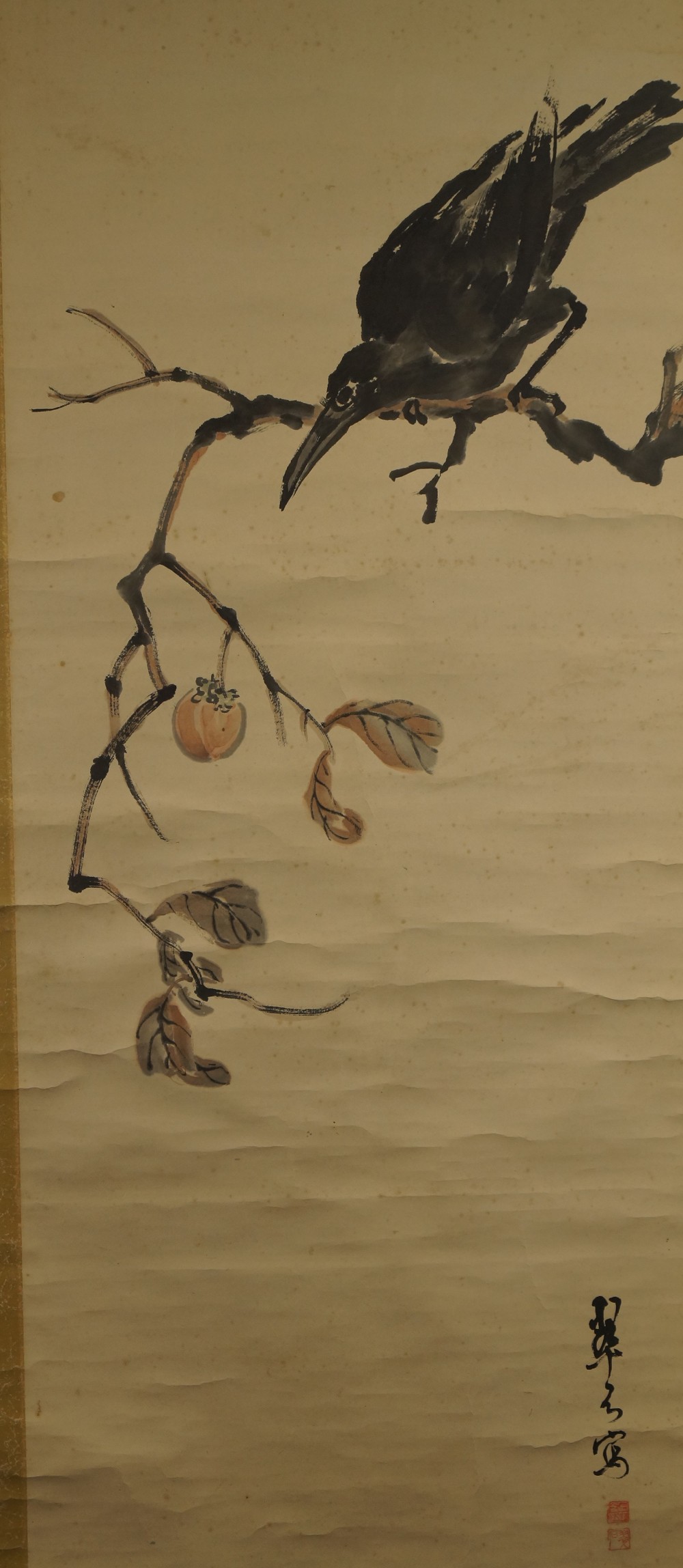Japanese Hanging Scroll Crow Full Motif Without Mounting