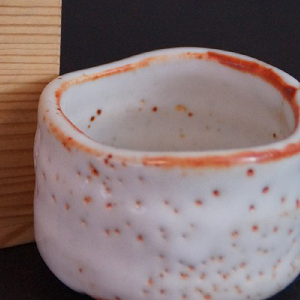 Shino sake cup guinomi by Sato Yasumoto motif close-up preview