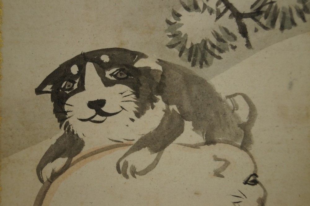 Puppy heads at play motif close-up