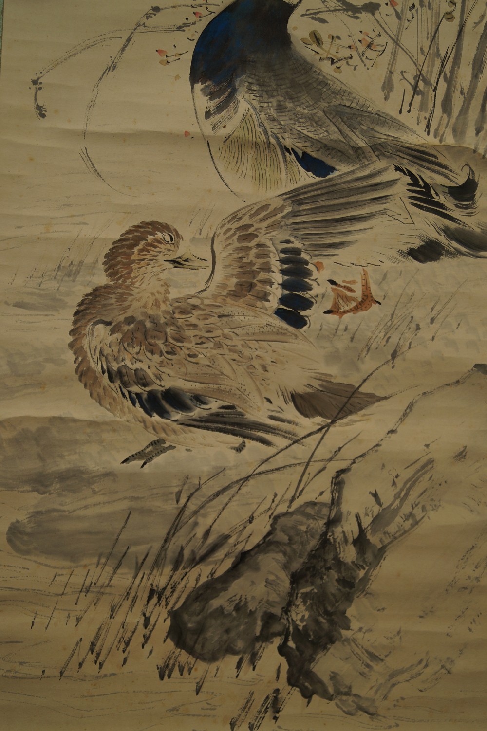 Zwei Enten im Gras - Japanisches Rollbild (Kakejiku, Kakemono)