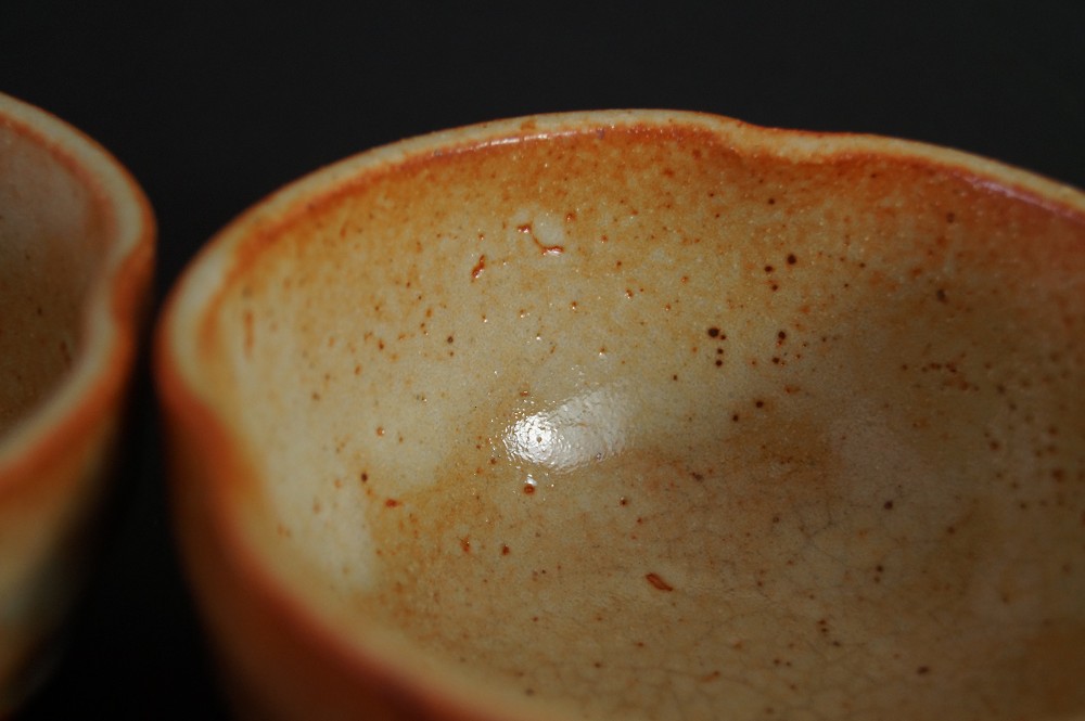 Tea Bowl Set with Plum Blossom Motif Glaze Close-Up